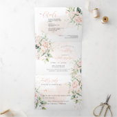 PixDezines Rustic Blush Rozen+SweetPeas Drieluik Uitnodiging (Binnen)
