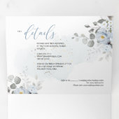 PixDezines Rustic Dusty Blue Rozen Eucalyptus Drieluik Uitnodiging (Binnenzijde eerst)