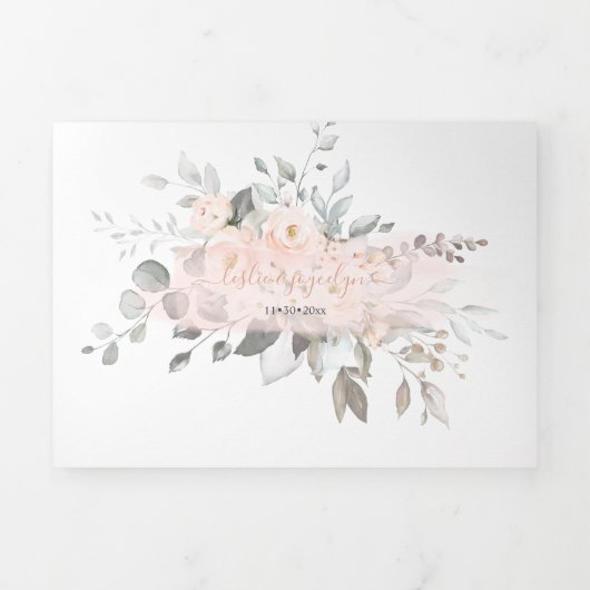 PixDezines Rustic Dusty Blush Rozen Eucalyptus Drieluik Uitnodiging (Cover)