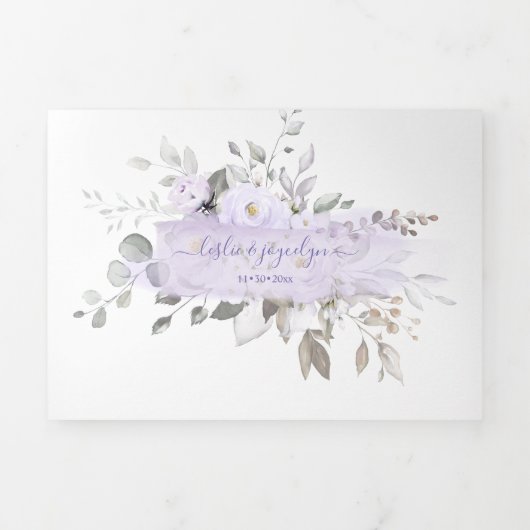 PixDezines Rustic Dusty Paarse Rozen Eucalyptus Drieluik Uitnodiging (Cover)