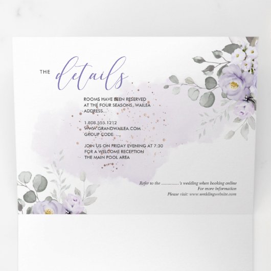 PixDezines Rustic Dusty Paarse Rozen Eucalyptus Drieluik Uitnodiging (Binnenzijde eerst)