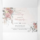 PixDezines Rustic Dusty Roses Eucalyptus Drieluik Uitnodiging (Binnenkant midden)