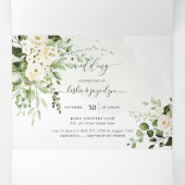 PixDezines Rustic Eucalyptus Alabaster Rozen Tri-F Drieluik Uitnodiging (Binnenkant midden)