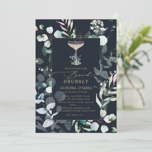 PixDezines Rustic Eucalyptus Navy Bruncy Bubble Kaart (Staand voorkant)