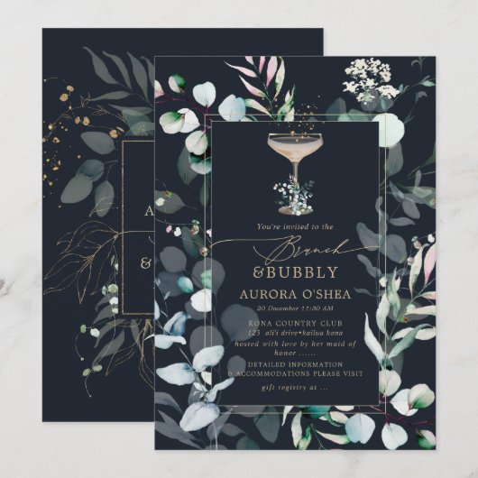 PixDezines Rustic Eucalyptus Navy Bruncy Bubble Kaart (Voorkant / Achterkant)