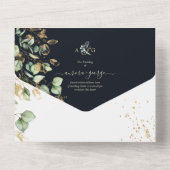PixDezines Rustic Eucalyptus Navy n Gold All In One Uitnodiging (Achterkant)