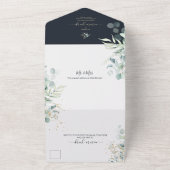 PixDezines Rustic Eucalyptus Navy n Gold All In One Uitnodiging (Buitenkant)