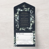 PixDezines Rustic Eucalyptus Navy n Gold All In One Uitnodiging (Binnen)