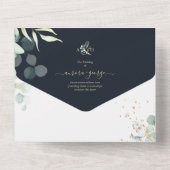 PixDezines Rustic Eucalyptus Navy n Gold All In One Uitnodiging (Achterkant)