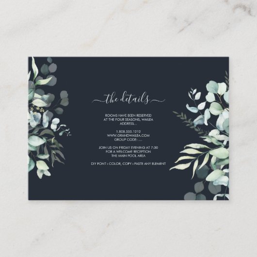 PixDezines Rustic Eucalyptus Navy n Gold Details Informatiekaartje (Voorkant)