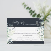 PixDezines Rustic Eucalyptus Navy n Gold RSVP Kaart (Staand voorkant)