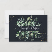 PixDezines Rustic Eucalyptus Navy n Gold Save Save The Date (Voorkant)