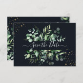 PixDezines Rustic Eucalyptus Navy n Gold Save Save The Date (Voorkant / Achterkant)