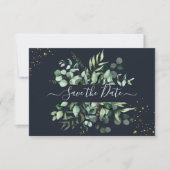 PixDezines Rustic Eucalyptus Navy n Gold Save The Date (Voorkant)