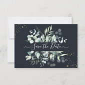 PixDezines Rustic Eucalyptus Navy n Gold Save The Date (Voorkant)