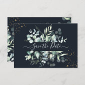 PixDezines Rustic Eucalyptus Navy n Gold Save The Date (Voorkant / Achterkant)