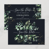 PixDezines Rustic Eucalyptus Navy n Goud Save The  Date (Voorkant / Achterkant)
