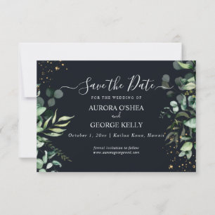 PixDezines Rustic Eucalyptus Navy n Goud Save The Date