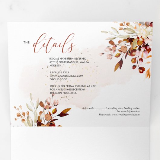 PixDezines Rustic Fall Eucalyptus Drieluik Uitnodiging (Binnenzijde eerst)