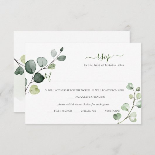 PixDezines Rustic Greenery Eucalyptus RSVP w Meal (Voorkant / Achterkant)