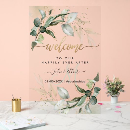 PixDezines Rustic Greenery Gum Eucalyptus Welkom Acryl Bord (Huwelijk)