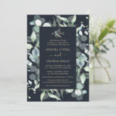 PixDezines Rustic Gum Eucalyptus Navy Blue Kaart (Staand voorkant)