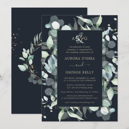 PixDezines Rustic Gum Eucalyptus Navy Blue Kaart (Voorkant / Achterkant)