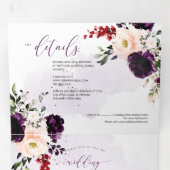 PixDezines Rustic H2 Eggplant Burgundy Flowers Drieluik Uitnodiging (Binnenzijde eerst)