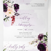 PixDezines Rustic H2 Eggplant Burgundy Flowers Drieluik Uitnodiging (Binnenkant midden)