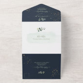 PixDezines Rustic H2 Green Gold Eucalyptus Navy All In One Uitnodiging (Buitenkant)