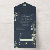 PixDezines Rustic H2 Green Gold Eucalyptus Navy All In One Uitnodiging (Binnen)