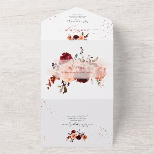 PixDezines Rustic Herfst Bouquets H2 Rozen Peonies All In One Uitnodiging (Buitenkant)