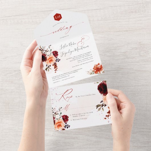 PixDezines Rustic Herfst Bouquets H2 Rozen Peonies All In One Uitnodiging (Afscheurbaar)