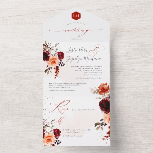 PixDezines Rustic Herfst Bouquets H2 Rozen Peonies All In One Uitnodiging (Binnen)