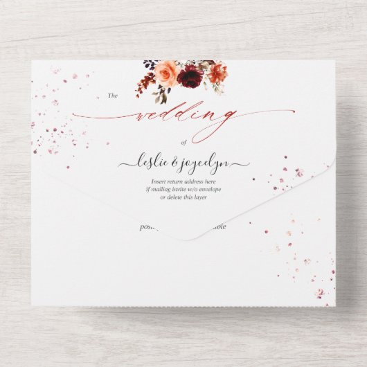 PixDezines Rustic Herfst Bouquets H2 Rozen Peonies All In One Uitnodiging (Achterkant)