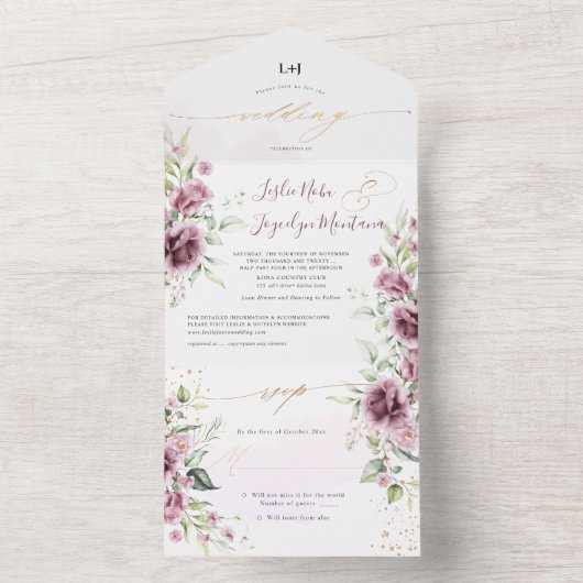 PixDezines Rustic Mauve Pink Roses All In One Uitnodiging (Binnen)