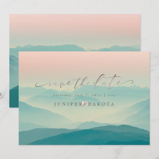 PixDezines Rustic Misty Mountain Range Ombre Blush Kaart (Voorkant / Achterkant)