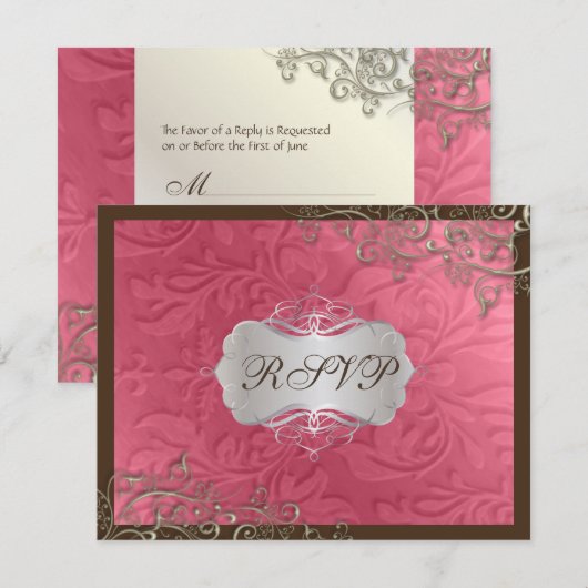 PixDezines rustic swirls/faux Silver RSVP Kaartje (Voorkant / Achterkant)