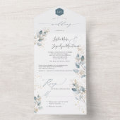 PixDezines Rustic Waterverf Blue Gum Eucalyptus All In One Uitnodiging (Binnen)