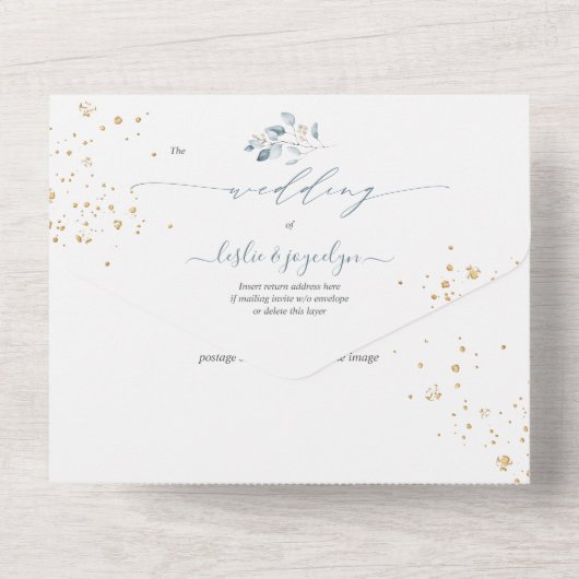 PixDezines Rustic Waterverf Blue Gum Eucalyptus All In One Uitnodiging (Achterkant)