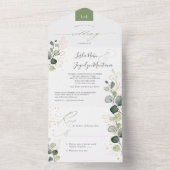 PixDezines Rustic Waterverf Green Gold Eucalyptus All In One Uitnodiging (Binnen)