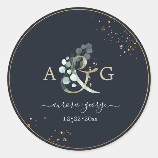 PixDezines Rustieke Ampersand Eucalyptus Navy Blau Ronde Sticker (Voorkant)