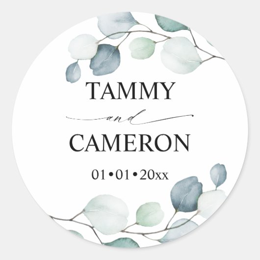 PixDezines Rustieke Waterverf Groen Eucalyptus C Ronde Sticker (Voorkant)