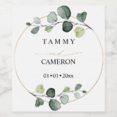 PixDezines Rustieke Waterverf Groene Eucalyptus  Wijn Etiket (Enkel label)