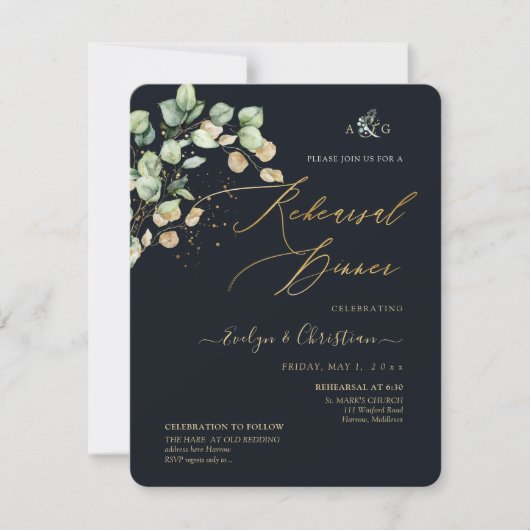 PixDezines Rustische Dollar Eucalyptus Navy n Goud Kaart (Voorkant)