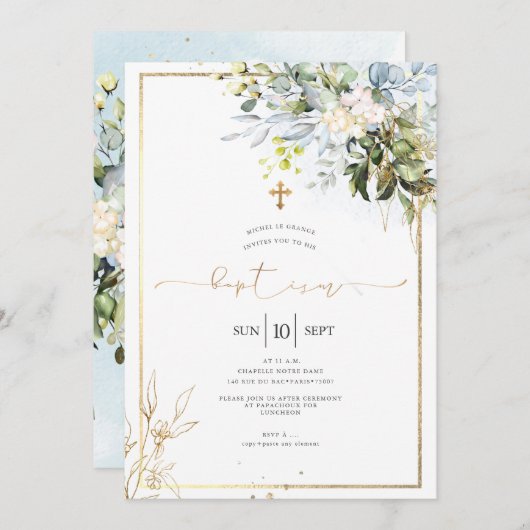 PixDezines Rustische Waterverf Eucalyptus Baptisme Kaart (Voorkant / Achterkant)