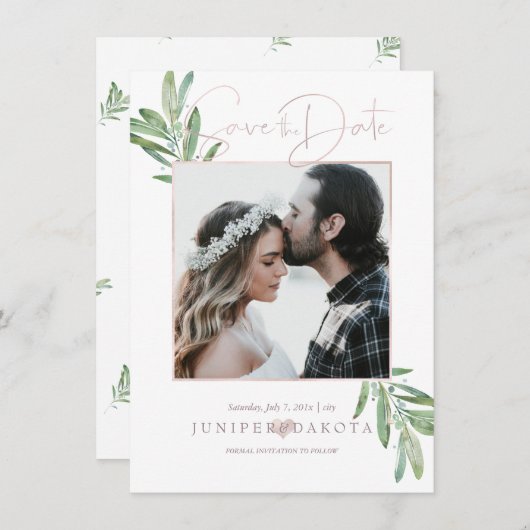 PixDezines SAGE, GROEN DE DATUM OPSLAAN Save The Date (Voorkant / Achterkant)