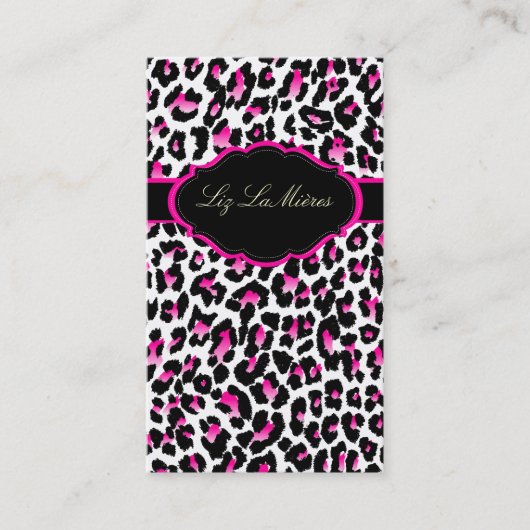 PixDezines Sassy cheetah print/hot pink+black Visitekaartje (Voorkant)