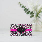 PixDezines Sassy cheetah print/hot roze+zwart Visitekaartje (Staand voorkant)