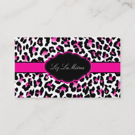 PixDezines Sassy cheetah print/hot roze+zwart Visitekaartje (Voorkant)